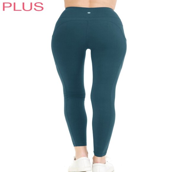 Women Sculpting Detailed High Waist Yoga Leggings w/Pockets Blue Borealis 1X-3X - Picture 2 of 3